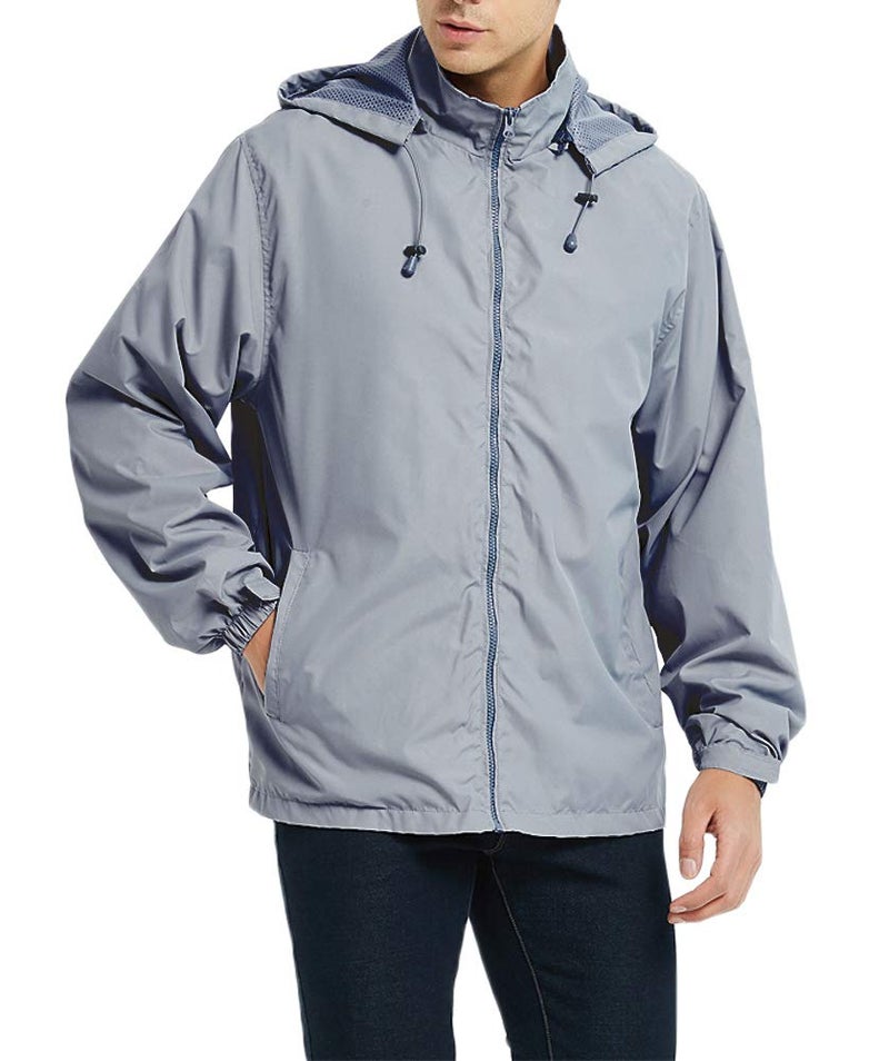 MADHERO Mens Lightweight Windbreaker Waterproof Rain Jacket with Removable Hood Dark Gray Size M - Image 4